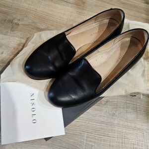 Nisolo Smoking Shoe Flat Noir Black Leather Slip On Women's 8.5